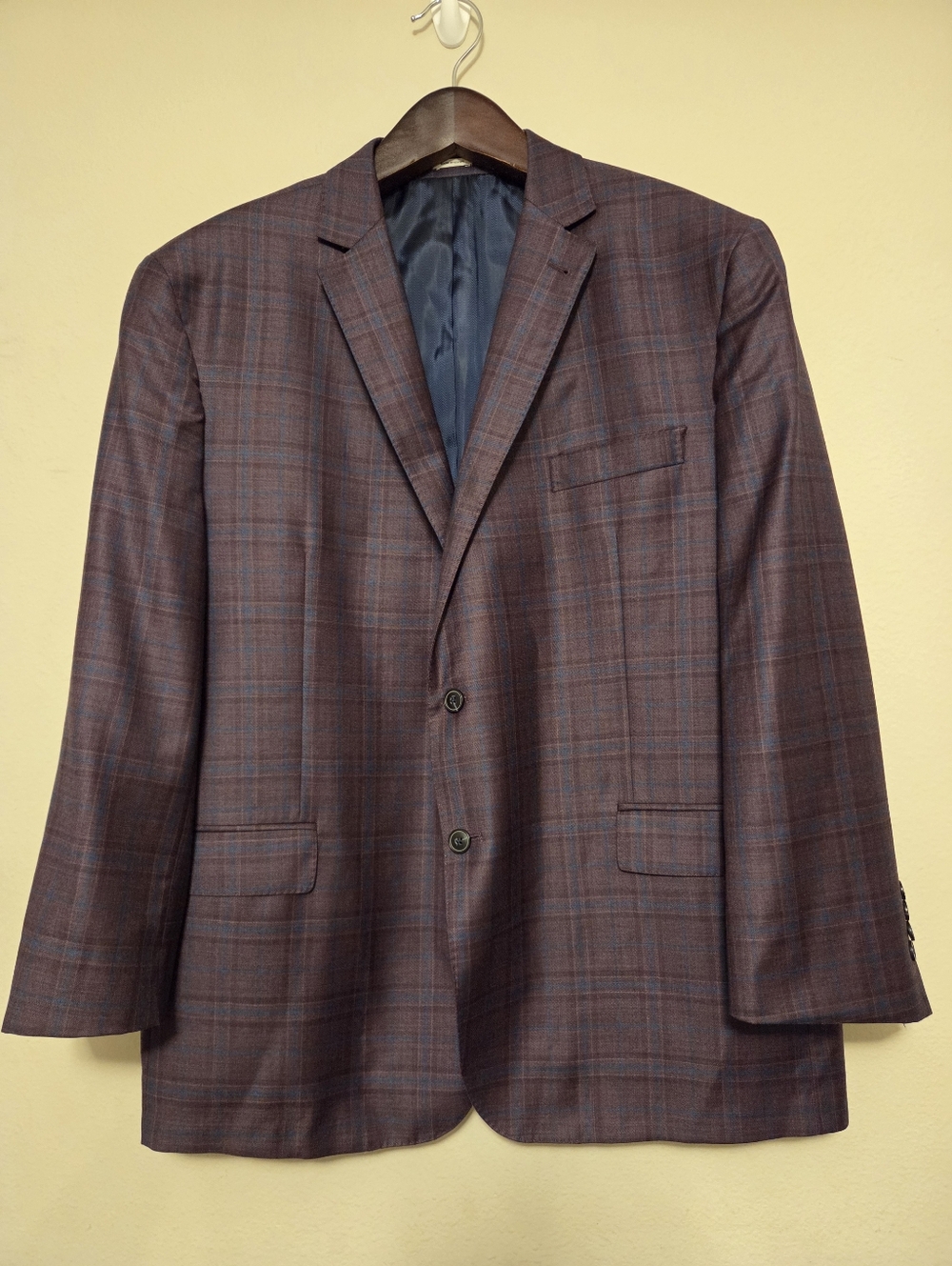 Joseph Abboud Heritage Sport Coat Blazer 50R Plaid Check Gray Blue 100% Wool